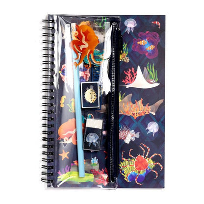 Puckator Marine Kingdom 6-Piece Stationery Set – Ring Bound Notepad & Pencil Case with Ocean-Themed Designs