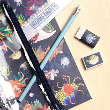 Puckator Marine Kingdom 6-Piece Stationery Set – Ring Bound Notepad & Pencil Case with Ocean-Themed Designs