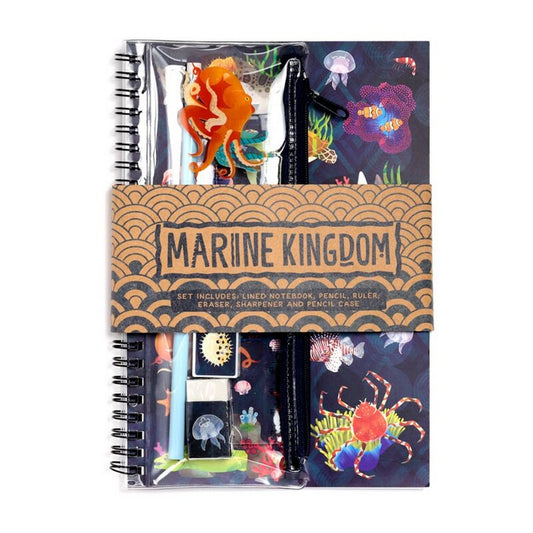 Puckator Marine Kingdom 6-Piece Stationery Set – Ring Bound Notepad & Pencil Case with Ocean-Themed Designs