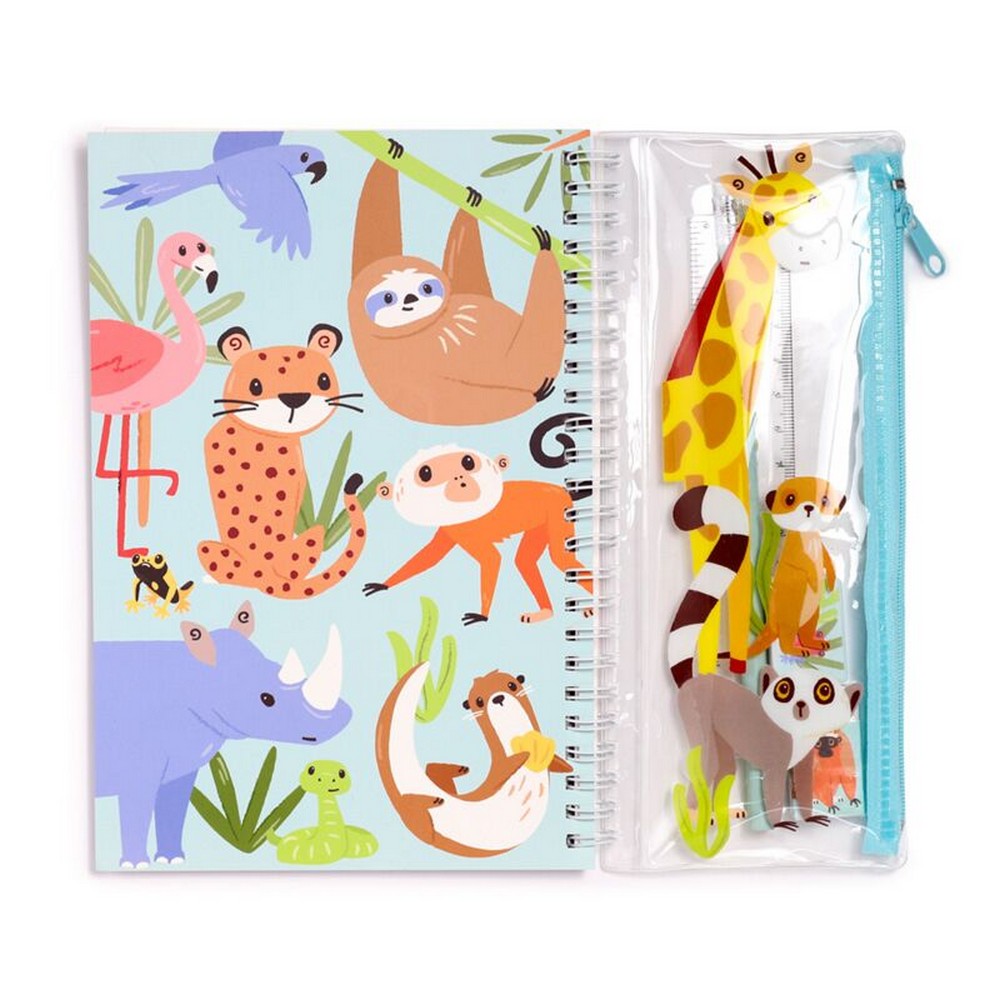Puckator Zooniverse 6-Piece Stationery Set – Ring Bound Notepad & Pencil Case with Animal-Themed Designs