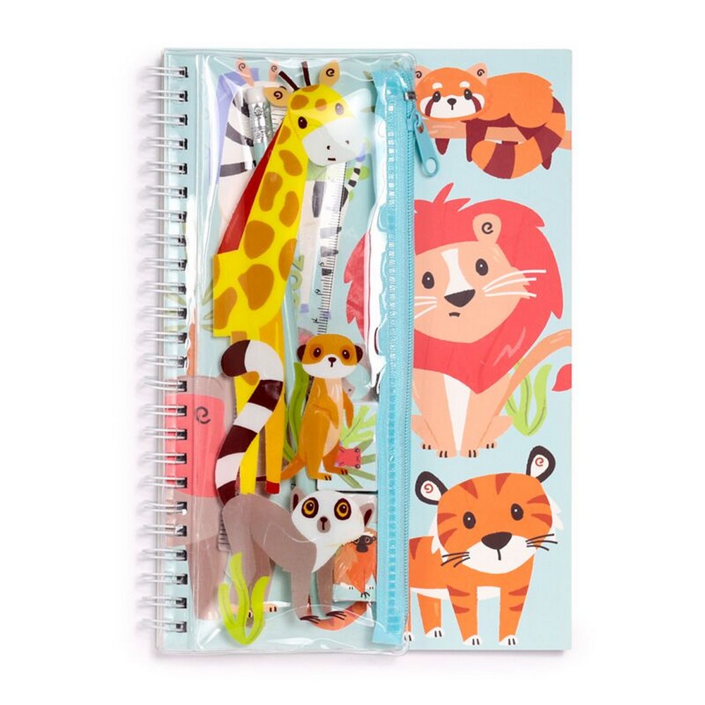 Puckator Zooniverse 6-Piece Stationery Set – Ring Bound Notepad & Pencil Case with Animal-Themed Designs