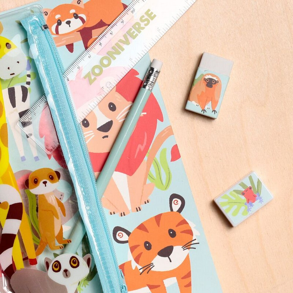 Puckator Zooniverse 6-Piece Stationery Set – Ring Bound Notepad & Pencil Case with Animal-Themed Designs