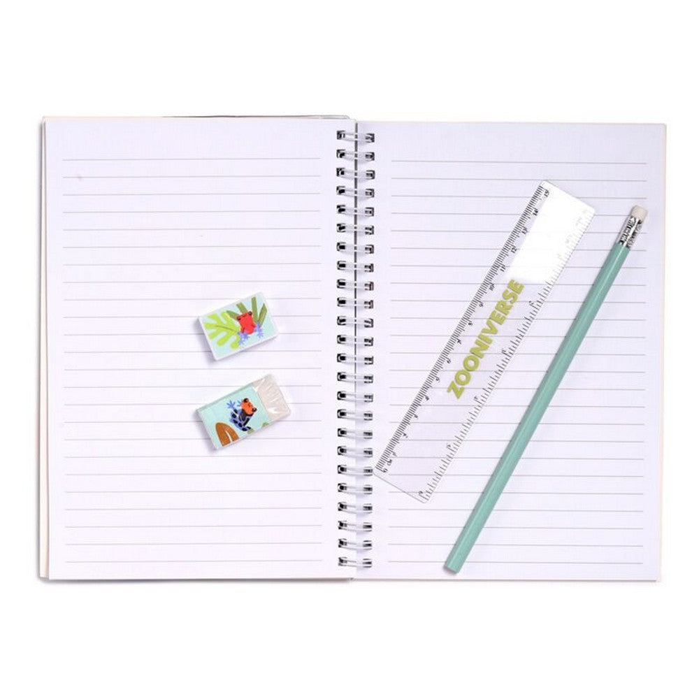 Puckator Zooniverse 6-Piece Stationery Set – Ring Bound Notepad & Pencil Case with Animal-Themed Designs