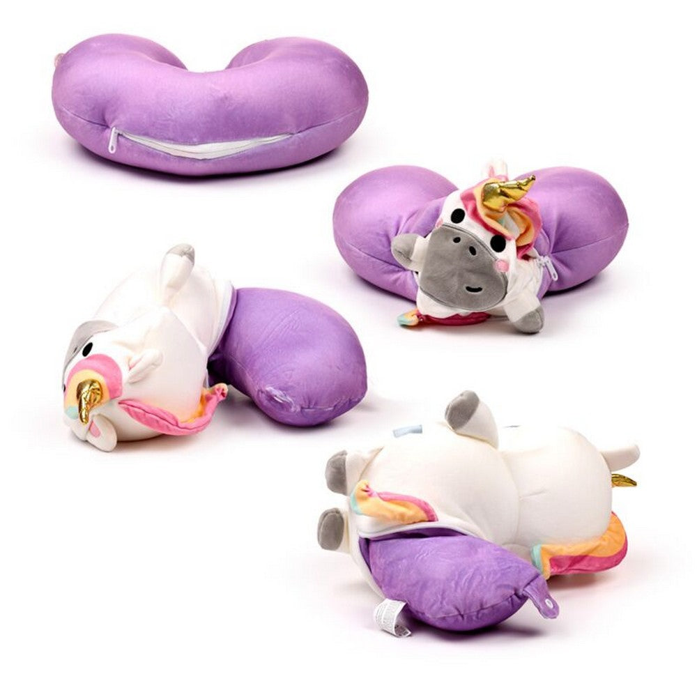 Puckator Swapseazzz Adoracorns Unicorn 2-in-1 Plush Travel Pillow & Toy – Soft Convertible Comfort for Kids