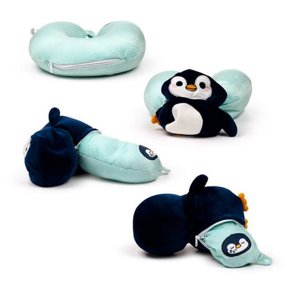 Puckator Swapseazzz Adoramals Ocean Penguin 2-in-1 Plush Travel Pillow & Toy – Soft Convertible Comfort for Kids