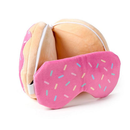 Puckator Relaxeazzz Adorasnacks Donut Plush Travel Pillow & Eye Mask Set – Soft Comfortable Sleep Aid for Kids & Adults