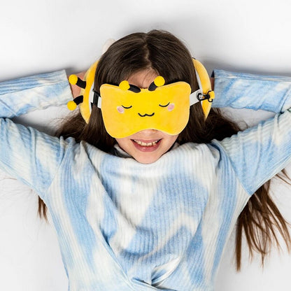 Puckator Relaxeazzz Adorabugs Bee Plush Travel Pillow & Eye Mask Set – Soft Comfortable Sleep Aid for Kids & Adults