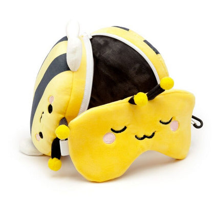 Puckator Relaxeazzz Adorabugs Bee Plush Travel Pillow & Eye Mask Set – Soft Comfortable Sleep Aid for Kids & Adults