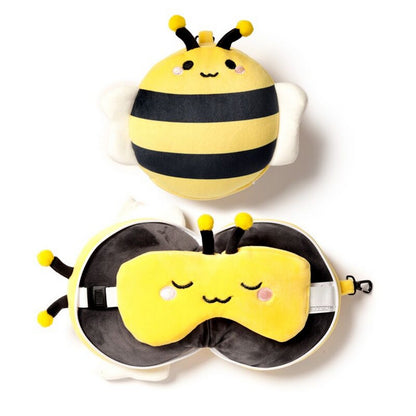 Puckator Relaxeazzz Adorabugs Bee Plush Travel Pillow & Eye Mask Set – Soft Comfortable Sleep Aid for Kids & Adults