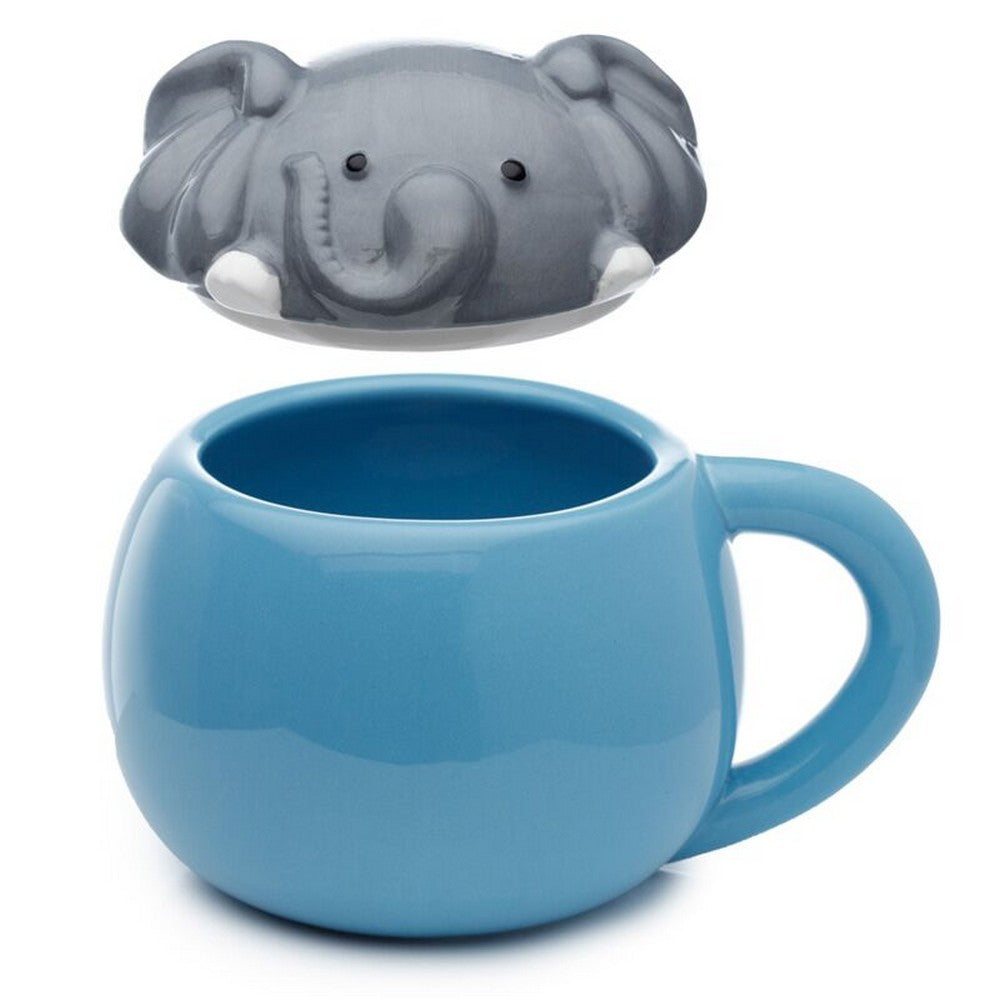 Puckator Adoramals Elephant Peeping Lid Ceramic Mug – Cute Animal Design with Lid for Hot Beverages