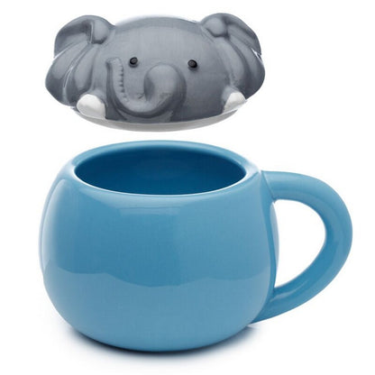 Puckator Adoramals Elephant Peeping Lid Ceramic Mug – Cute Animal Design with Lid for Hot Beverages