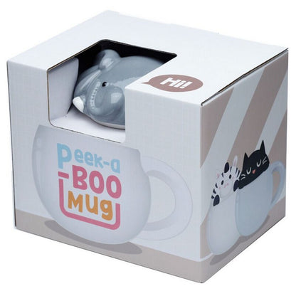 Puckator Adoramals Elephant Peeping Lid Ceramic Mug – Cute Animal Design with Lid for Hot Beverages