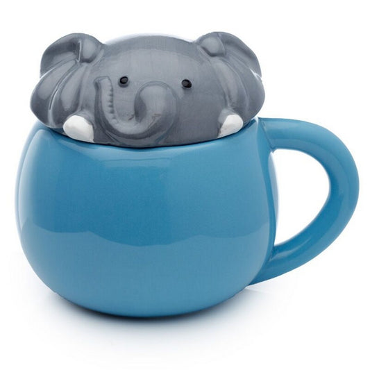 Puckator Adoramals Elephant Peeping Lid Ceramic Mug – Cute Animal Design with Lid for Hot Beverages