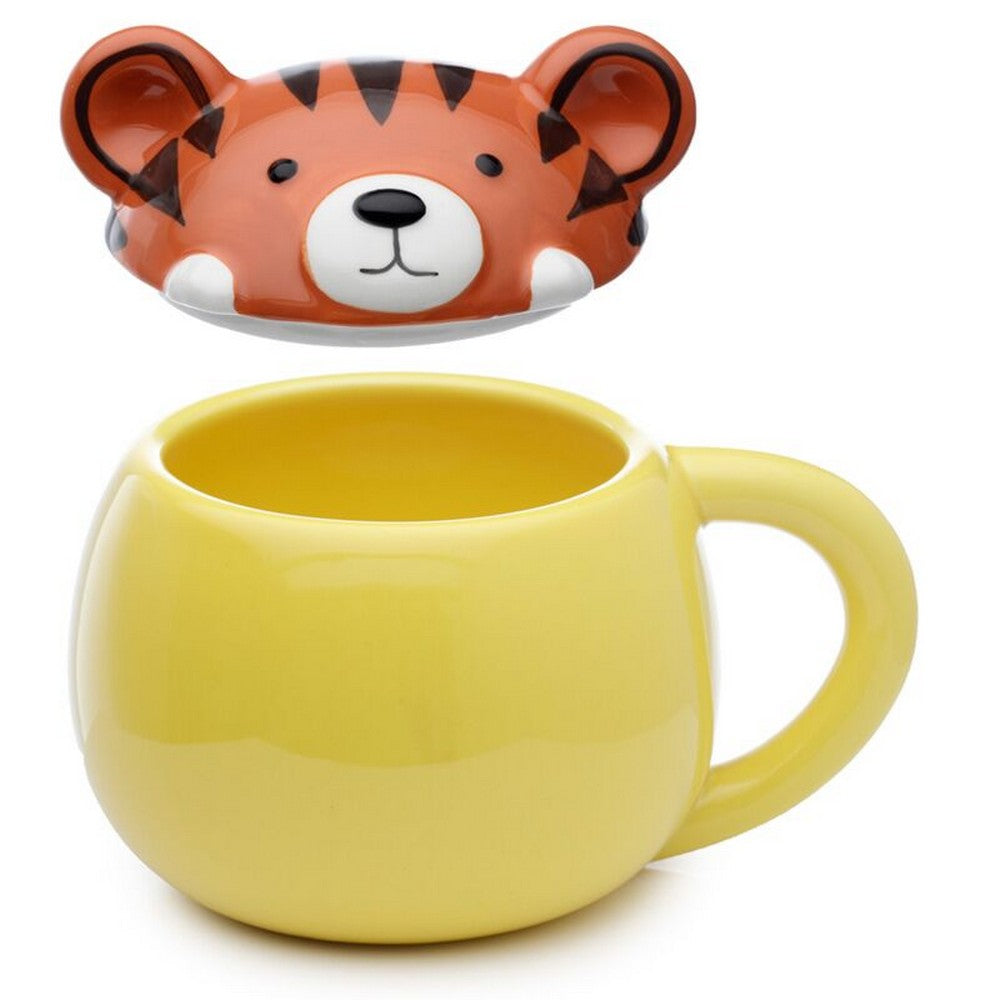Puckator Adoramals Tiger Peeping Lid Ceramic Mug – Cute Animal Design with Lid for Hot Beverages