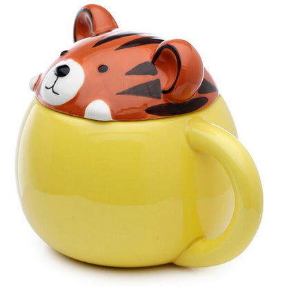 Puckator Adoramals Tiger Peeping Lid Ceramic Mug – Cute Animal Design with Lid for Hot Beverages