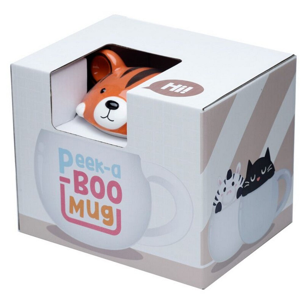 Puckator Adoramals Tiger Peeping Lid Ceramic Mug – Cute Animal Design with Lid for Hot Beverages
