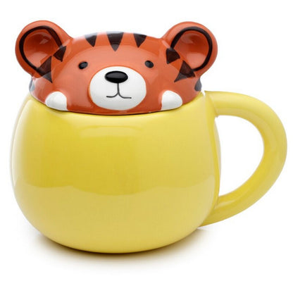 Puckator Adoramals Tiger Peeping Lid Ceramic Mug – Cute Animal Design with Lid for Hot Beverages