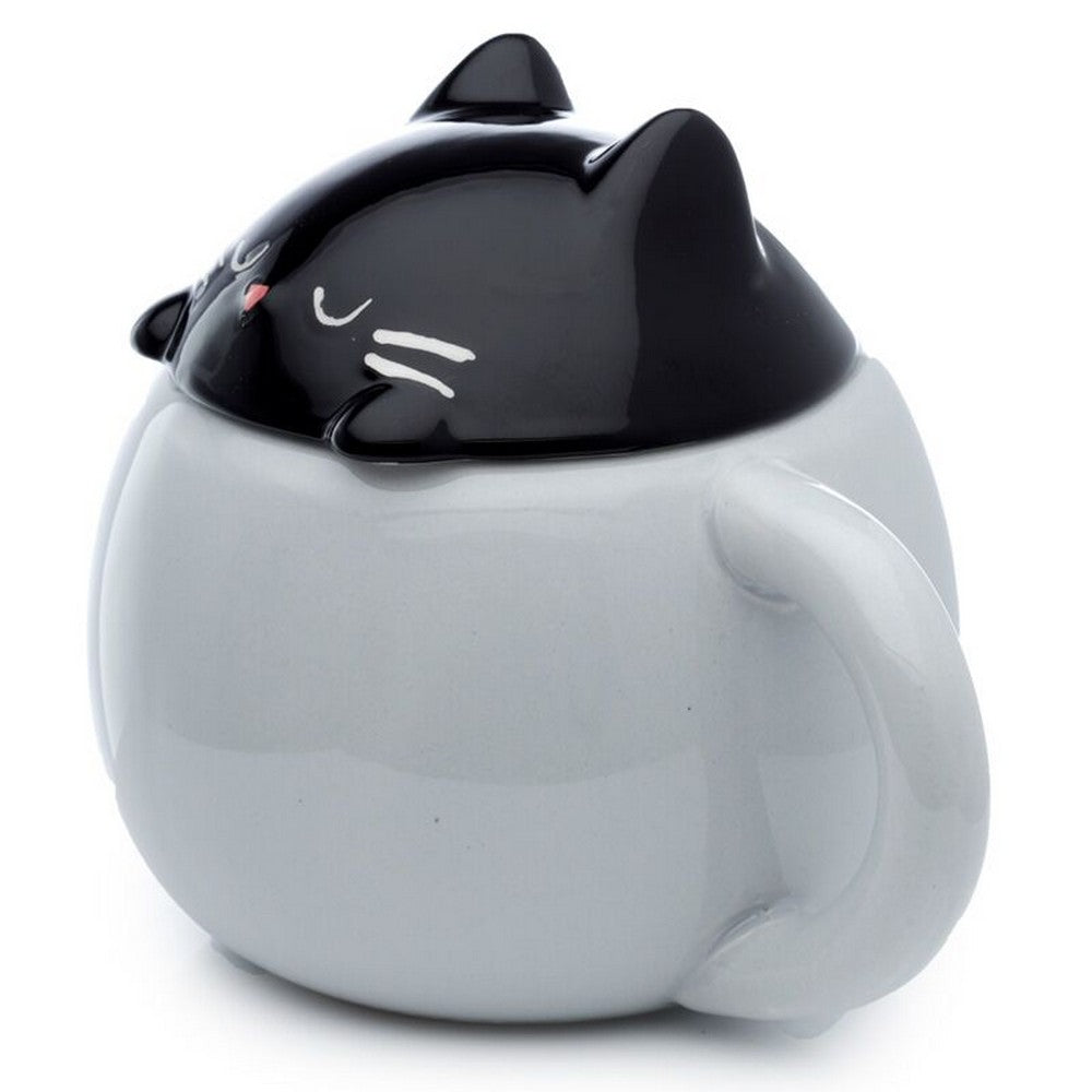 Puckator Feline Fine Black Cat Peeping Lid Ceramic Mug – Cute Cat Design with Lid for Hot Beverages