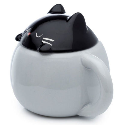Puckator Feline Fine Black Cat Peeping Lid Ceramic Mug – Cute Cat Design with Lid for Hot Beverages