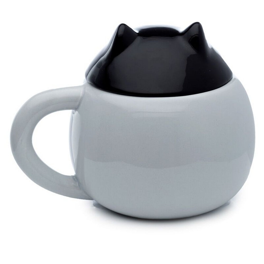Puckator Feline Fine Black Cat Peeping Lid Ceramic Mug – Cute Cat Design with Lid for Hot Beverages