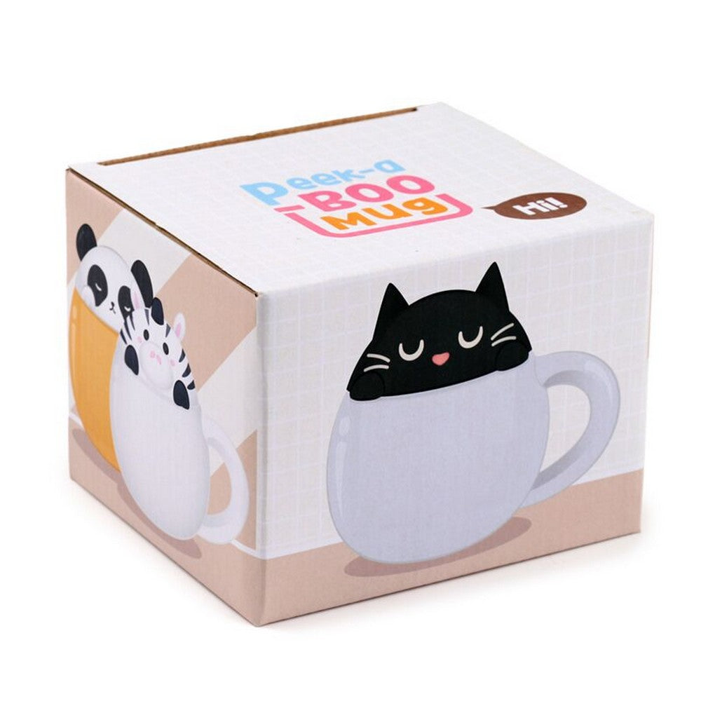 Puckator Feline Fine Black Cat Peeping Lid Ceramic Mug – Cute Cat Design with Lid for Hot Beverages