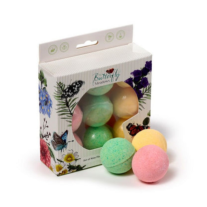Puckator Set of 9 Butterfly Meadows Mini Bath Bombs with Almond Oil – Scented Relaxing Bath Fizzies Gift Set