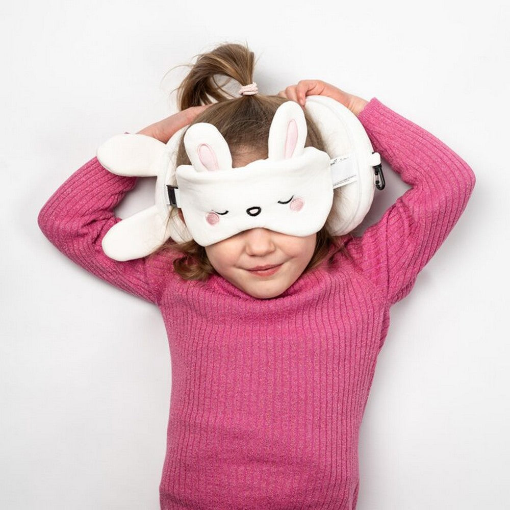 Puckator Relaxeazzz Adoramals Frances the Rabbit Plush Travel Pillow & Eye Mask Set – Soft Comfortable Sleep Aid for Kids & Adults