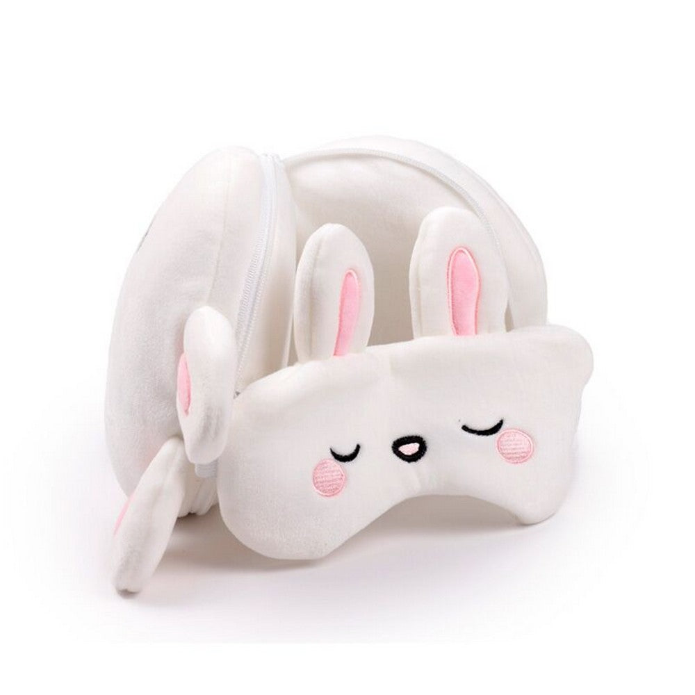 Puckator Relaxeazzz Adoramals Frances the Rabbit Plush Travel Pillow & Eye Mask Set – Soft Comfortable Sleep Aid for Kids & Adults