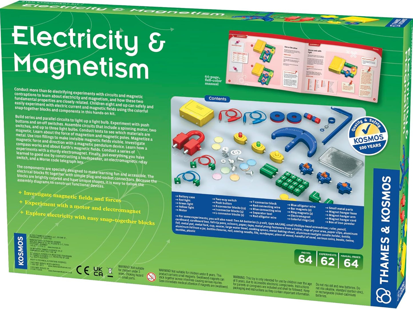 Thames & Kosmos Electricity & Magnetism Science Kit | 62 Safe Experiments Investigating Magnetic Fields & Forces for Ages 8+ | Assemble Electric Circuits with Easy Snap-Together Blocks