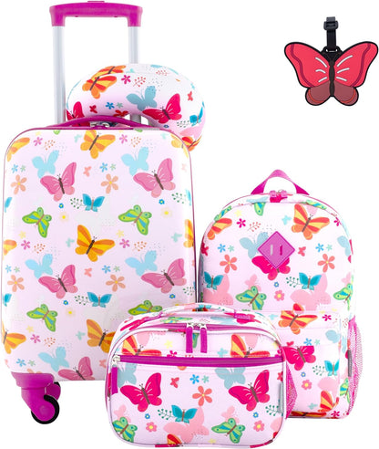 Travelers Club 5-Pc 18" Kids Luggage Set With 360° 4-Wheel Spinner System, Butterfly