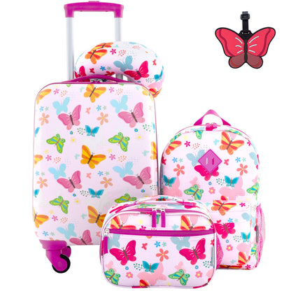 Travelers Club 5-Pc 18" Kids Luggage Set With 360° 4-Wheel Spinner System, Butterfly