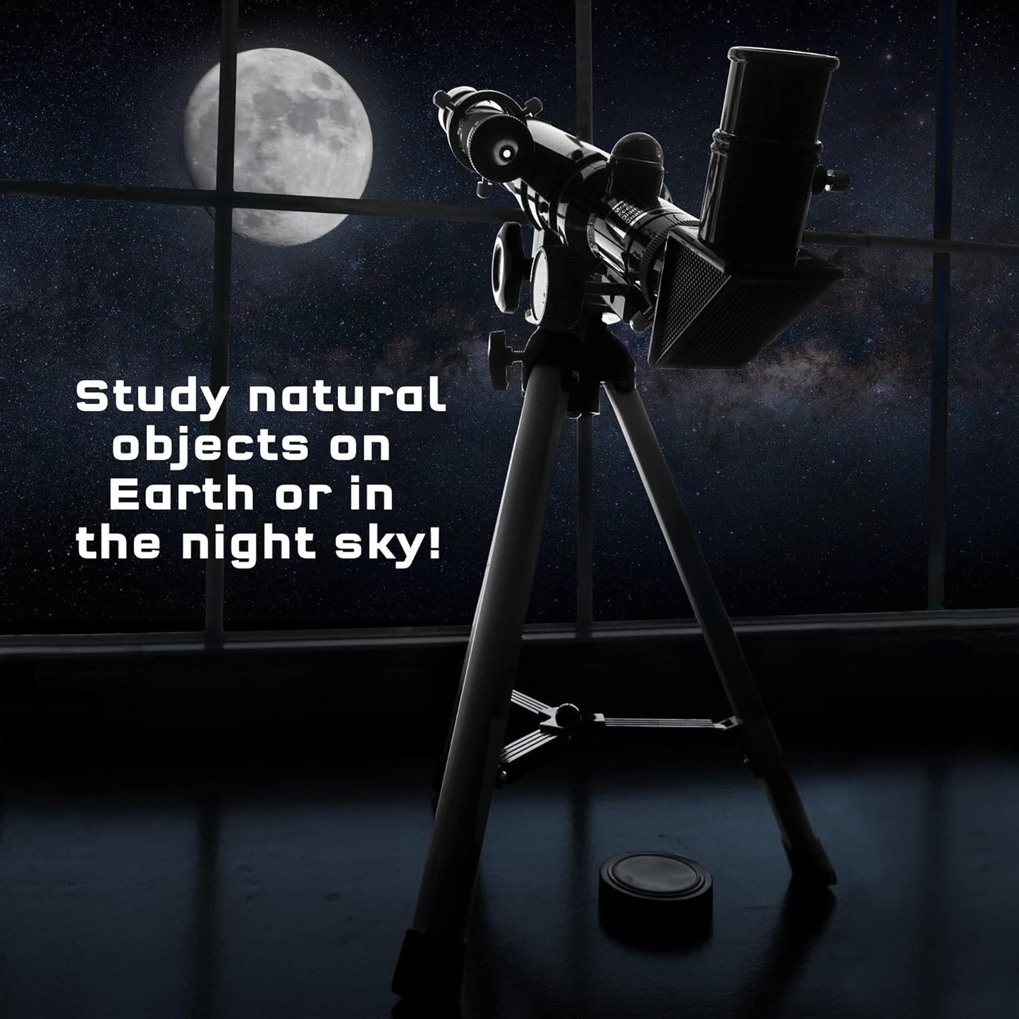 Thames & Kosmos The Telescope Essential STEM Tool | Childrens Refractor Telescope with 100x Magnification & Built-in Compass | Classic Scientific Device for Astronomical & Terrestrial Observations