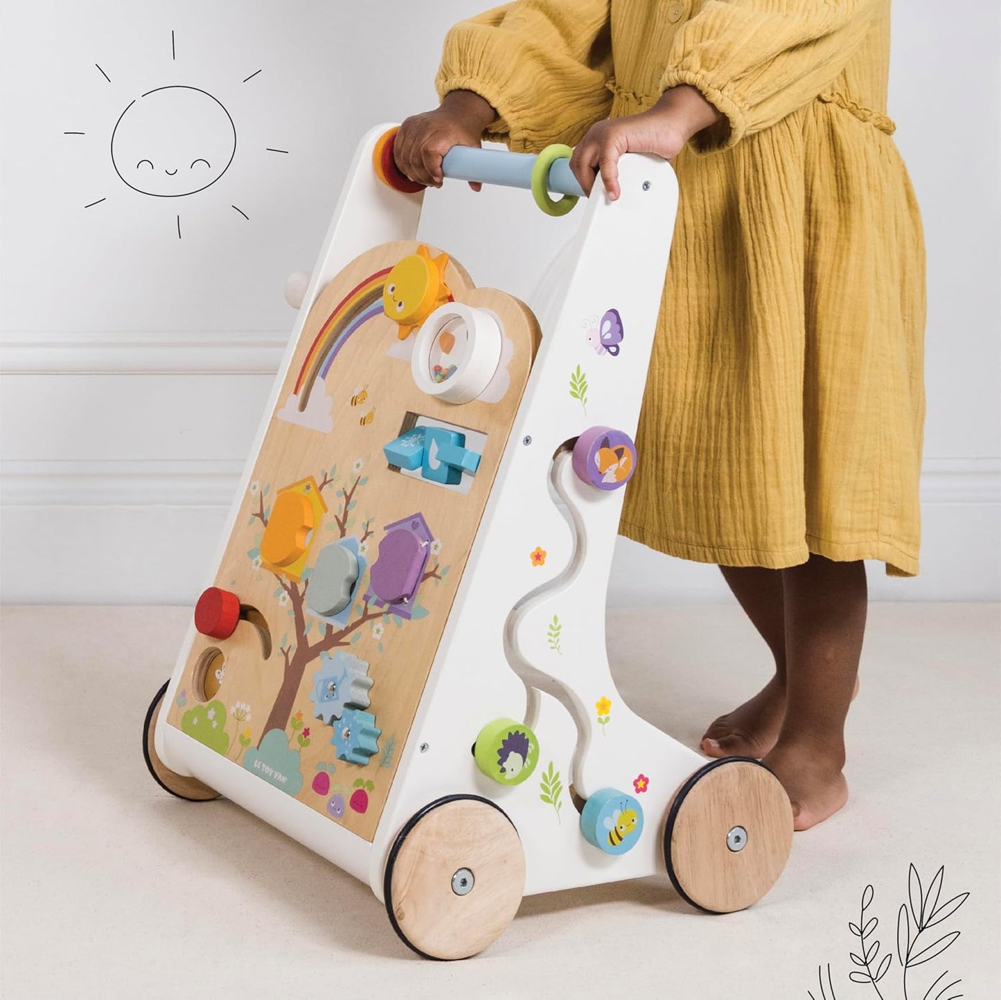 Le Toy Van - Petilou Wooden Educational Multi-Sensory Wooden Activity Walker For Toddlers And Babies | Suitable For A Boy Or Girl 1 Year Old +