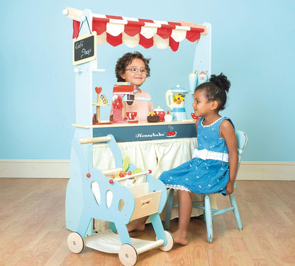 Le Toy Van - Honeybake Reversible Educational Pretend Wooden Grocery Store and Cafe Stand | Educational Role Play Kids Toy Set | Cafe or Supermarket Pretend Play Shop, Multi (TV317)