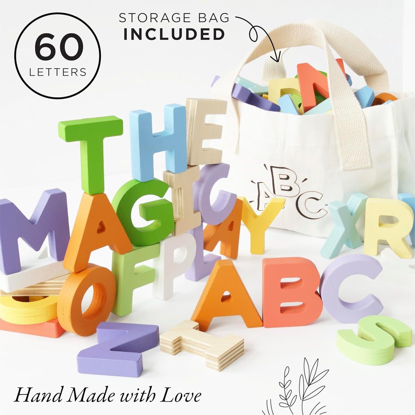 Le Toy Van - Wooden Letters in a Bag Toy, Plastic Free | Suitable for Age 18+ Months