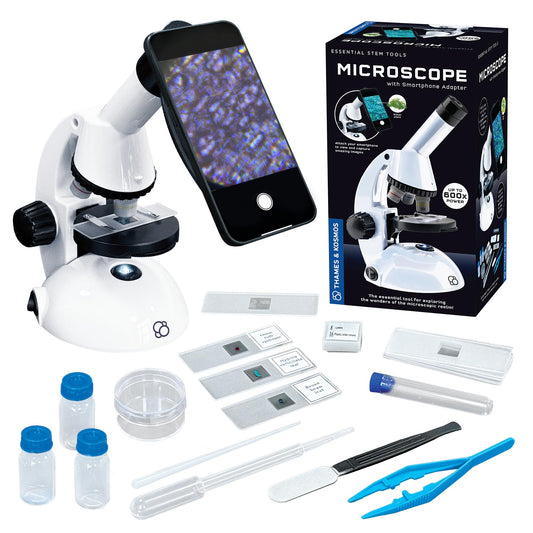 The Thames & Kosmos Microscope Essential STEM Tool with Smartphone Adapter to Capture & View Microscopic Images, Entry-Level Student Science Device, 60x to 600x Magnification & 45 Accessories