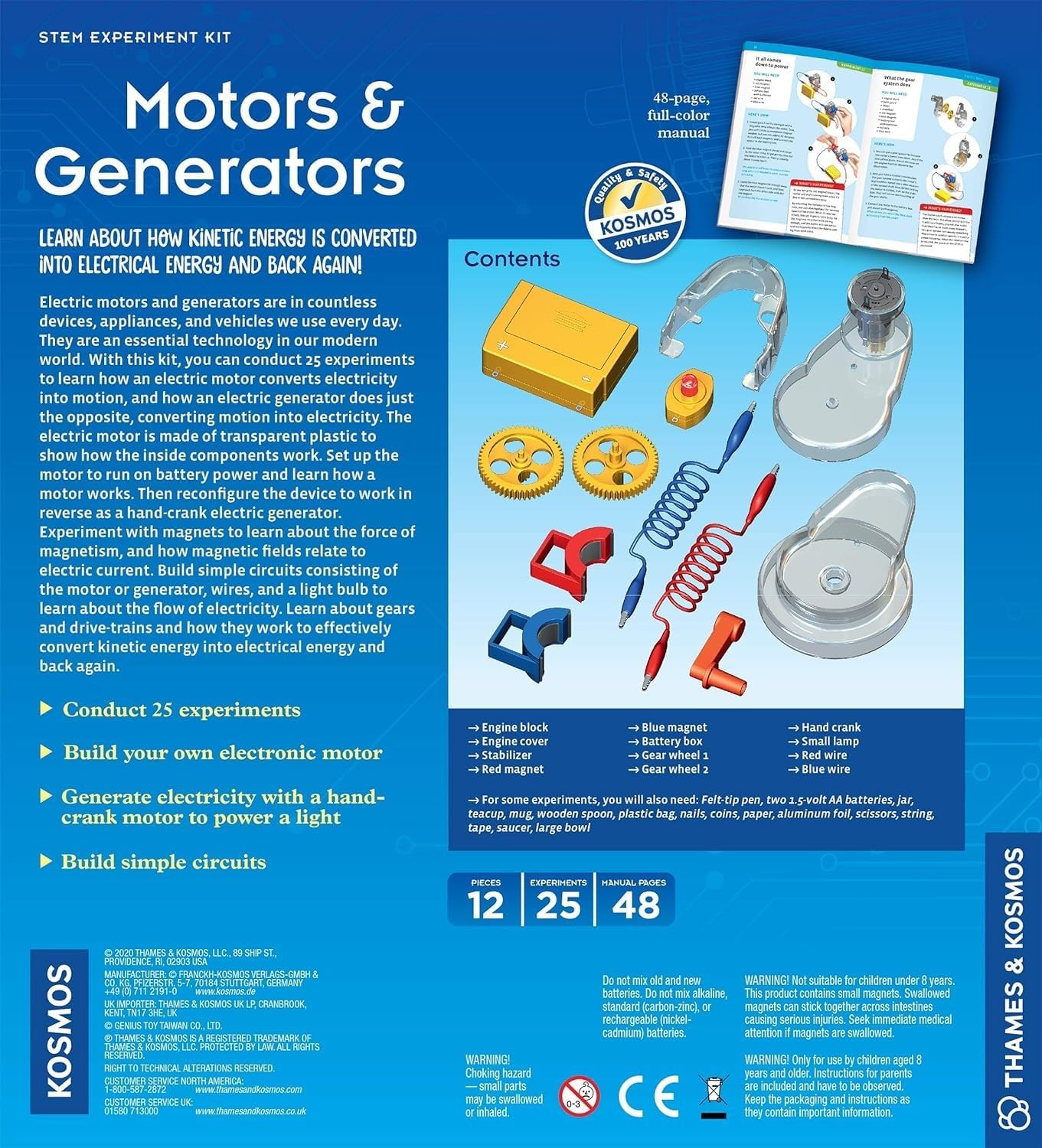 Thames & Kosmos Motors & Generators Science Kit | 25 Guided STEM Experiment Lessons | 48 Page Color Student Guide | Grades 3-6 | Ages 8+ | Play & Learn | Parents' Choice Silver Award Winner