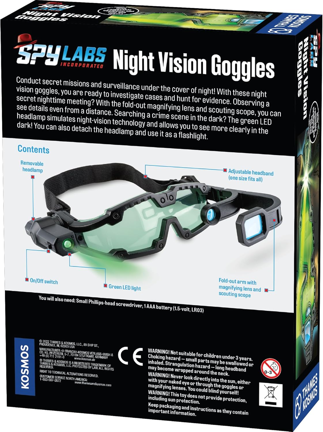 Thames & Kosmos Spy Labs Night Vision Goggles - Infrared Technology, LED Lights, Adjustable Head Strap, Educational Spy Toy for Kids