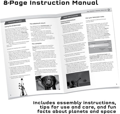 Thames & Kosmos The Telescope Essential STEM Tool | Childrens Refractor Telescope with 100x Magnification & Built-in Compass | Classic Scientific Device for Astronomical & Terrestrial Observations