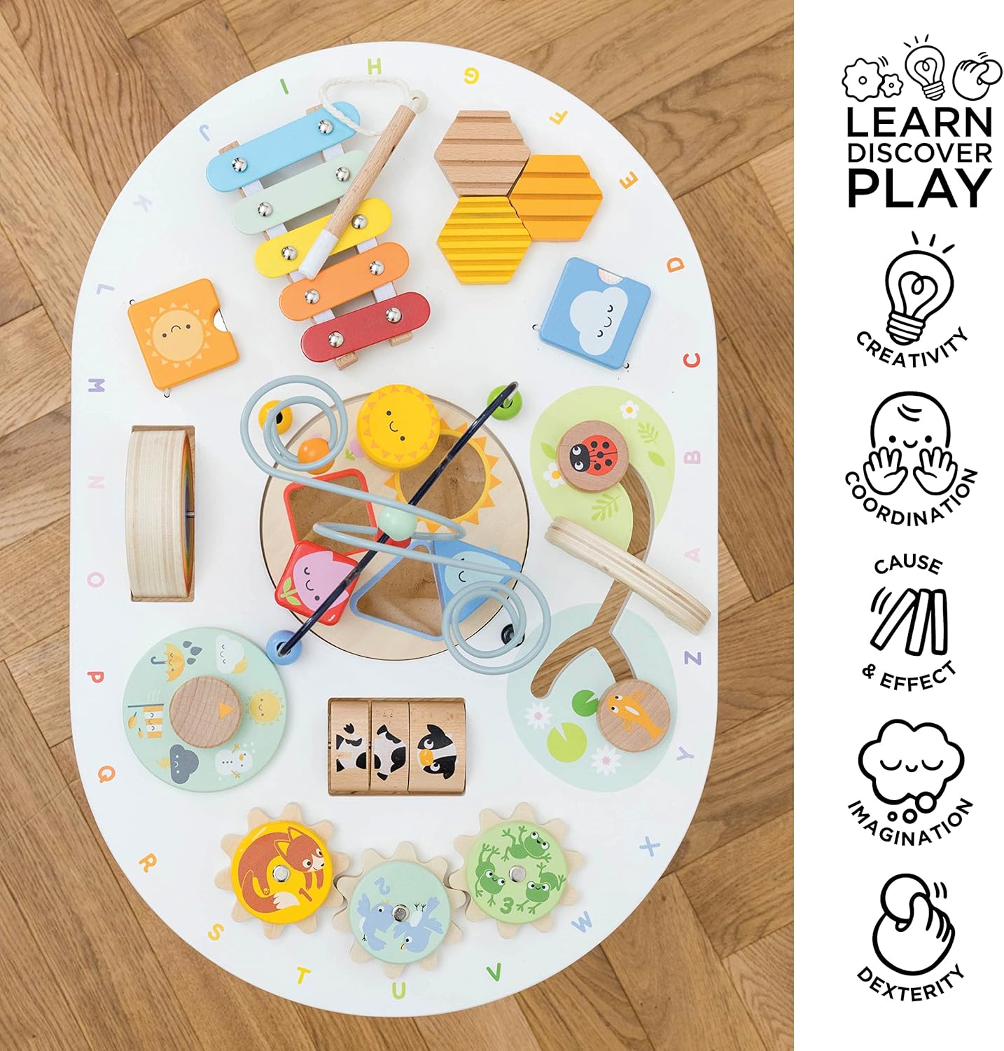 Le Toy Van PL137 Activity Table | Kids Toys-Rainbow Xylophone, Wooden Shape Sorter and more-18 Months +, Medium