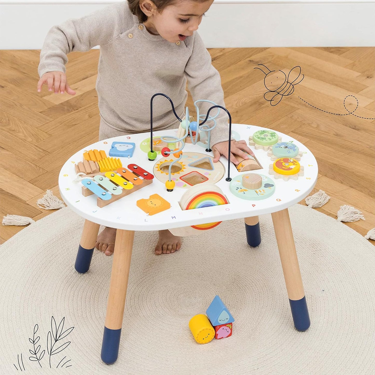 Le Toy Van PL137 Activity Table | Kids Toys-Rainbow Xylophone, Wooden Shape Sorter and more-18 Months +, Medium