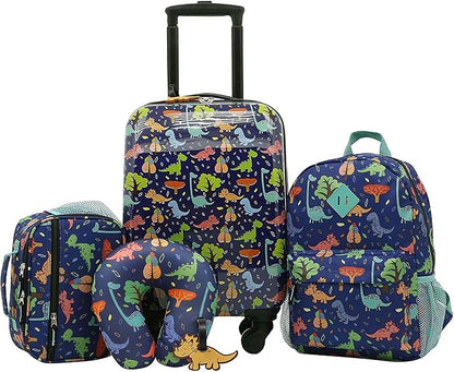 Travelers Club Kids Luggage With 360° 4 Wheel Spinner Dino