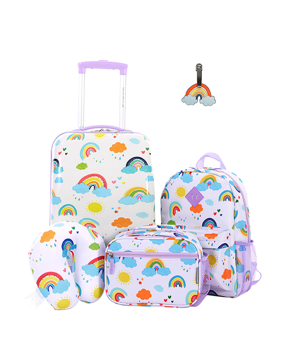 Travelers Club 5 Pieces Kids Luggage Set with 360° 4 Wheel Spinner System Rainbow