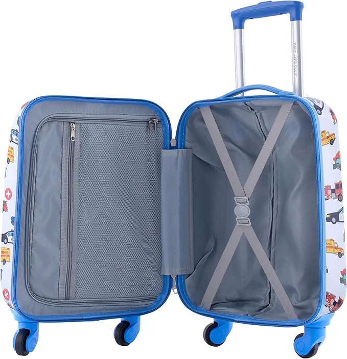 Travelers Club Kids Luggage With 360° 4 Wheel Spinner, Neck Pillow & Luggage Tag Cars