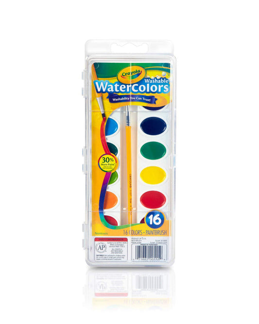 Crayola 16 Count Washable Watercolor Pans with Plastic Handled Brush