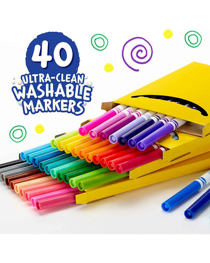 Crayola Ultra Clean Washable Assorted Fine Line Color Max Markers Pack of 40