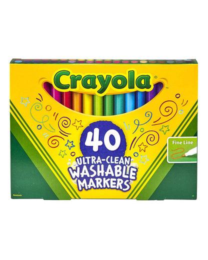 Crayola Ultra Clean Washable Assorted Fine Line Color Max Markers Pack of 40