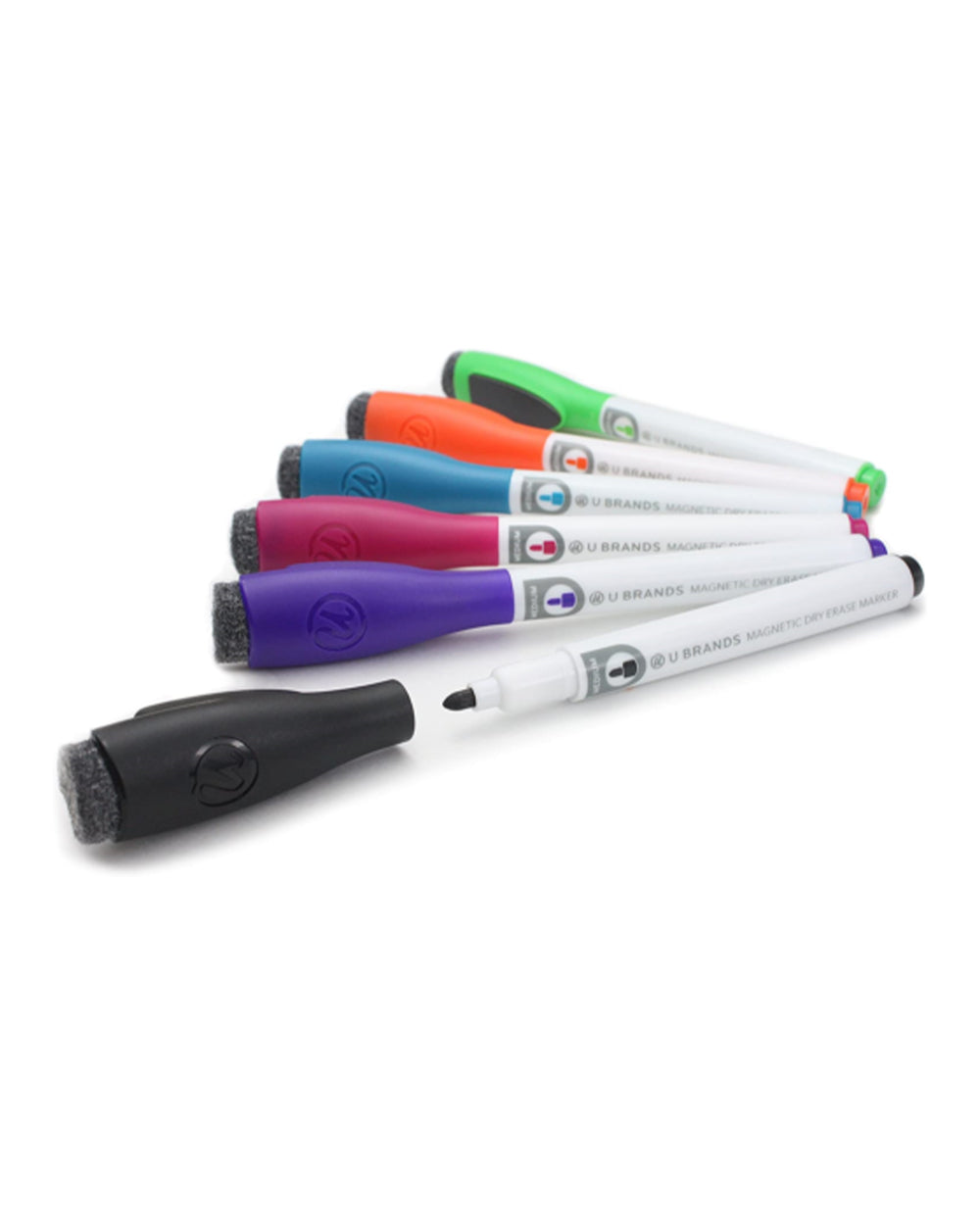 U Brands Magnetic Dry Erase Markers with Erasers Medium Point Pack of 6