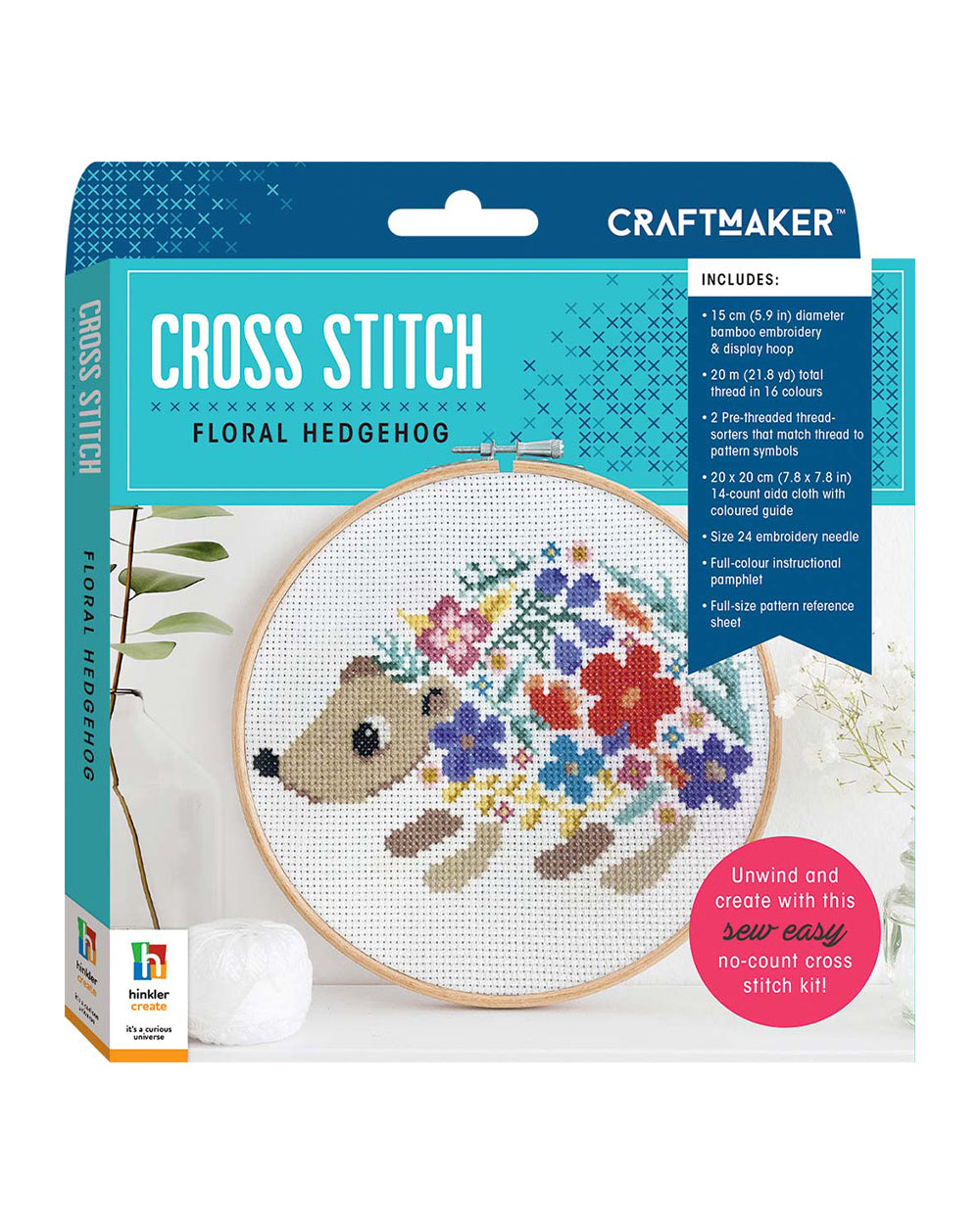 Hinkler Craft Maker Cross Stitch Kit Floral Hedgehog