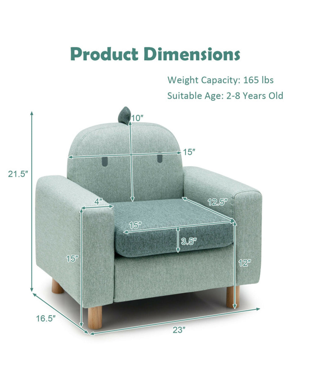 Cost Way Kids Sofa with Armrest & Thick Cushion Green